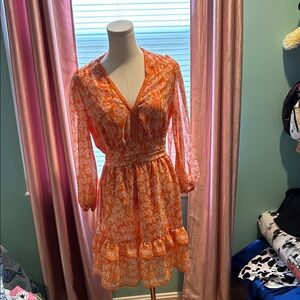Max Studio Vibrant Orange Long Sleeve Dress